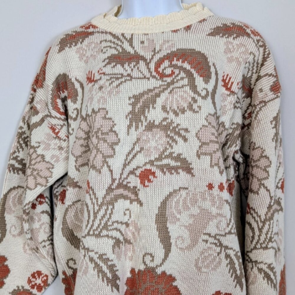 Vintage 1980s Carriage Court 100% Acrylic Granny Sweater Scalloped Collar USA